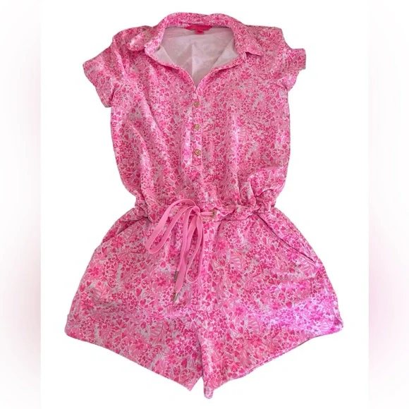 Lilly Pulitzer Short Sleeve Hot Pink Button Up Jorgie Shorts Romper Women’s Sm - Picture 5 of 13
